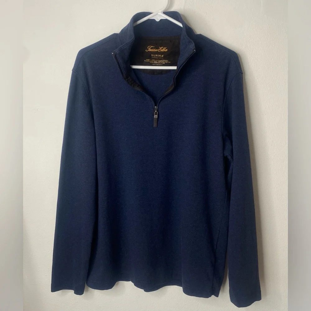 Tasso Elba Men’s Supima Cotton Quarter Zip Pullover Sweater Medium Navy Blue‎
